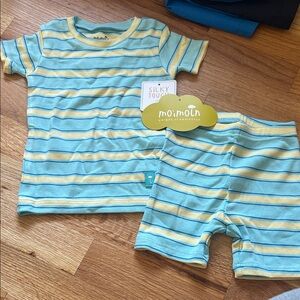 Moi Moln Kids Pajamas - Blue and Yellow Striped Set - 12-18 mos.